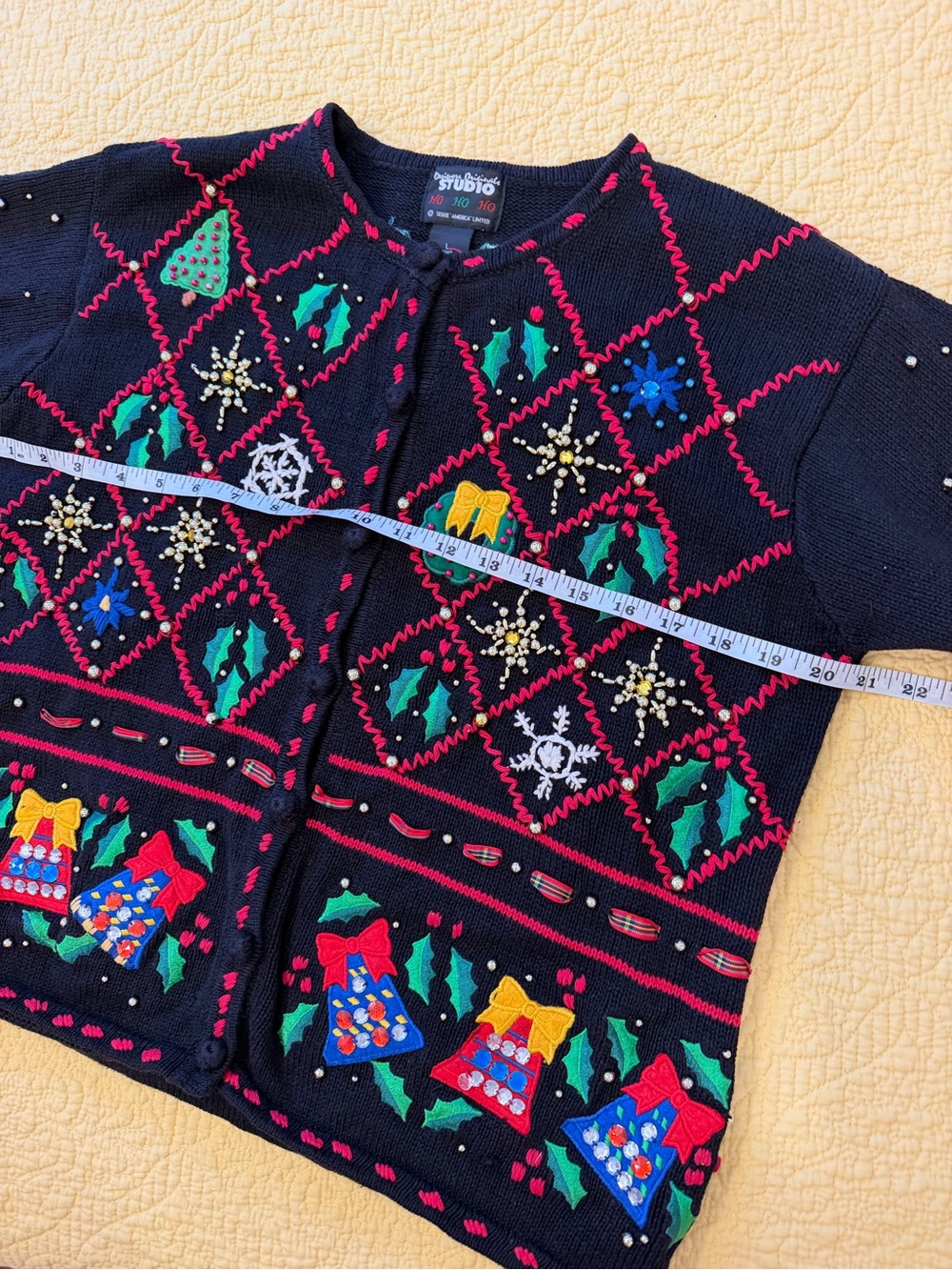 Designers Originals Black Festive Bell & Holly Embroidered Cardigan